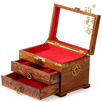 Palisander Nakit Polje Kitajski Slog Vintage Jewelry Box Poročno Darilo Masivnega Lesa, Lesena Škatla za Shranjevanje s Ključavnico Kitajski Stil